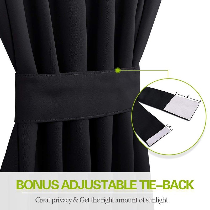 PONY DANCE Blackout French Door Curtain - Soft Fabric Heavy-Duty Rod Pocket Door Curtain for Privacy Window Drapery Including Bonus Adjustable Tieback, 54 x 72 inches, Black, One Panel - Image 3